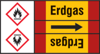 Rohrmarkierungsband mit Gefahrenpiktogramm - Erdgas, Rot/Gelb, 6.5 x 12.7 cm