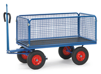 fetra® Handpritschenwagen, Ladefläche 1600 x 900 mm, 4 Drahtgitterwände 600 mm, Zugöse, Lufträder