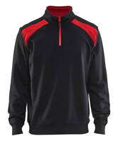 Sweater 3353 mit 1/2 Reißverschluss 2-farbig schwarz/rot