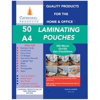 Cathedral Products LPA425050 A4 Laminating Pouches 250 micron Pack 50