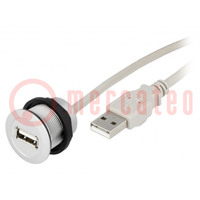 USB socket; 22mm; har-port; -25÷70°C; Ø22.3mm; IP20; silver; Len: 5m