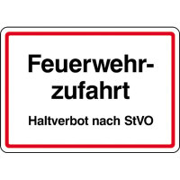 Halteverbot nach StVO Hinweisschild Feuerwehrzufahrt, Alu, 50x35 cm