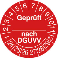 Prüfplakette, Geprüft nach ...DGUV V, in Jahresfarbe, 500 Stück / Rolle, 3,0 cm Version: 24-29 - Prüfplakette 2024-2029