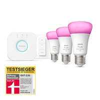 Philips Hue White and Color ambiance Starter-Set: E27 - Lampe A60 Dreierpack + Dimmschalter