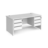 Contract 25 straight desk with 3 and 3 drawer silver pedestals and panel leg 1600 x 800mm - white