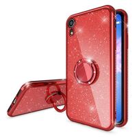 NALIA Ring Case compatible with Apple iPhone XR, Glitter Shiny Protective Finger Grip Silicone Cover with Ring Stand Holder 360 Degree, Thin Sparkle Skin Shock-Proof Slim Protec...
