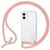 NALIA Necklace Cover with Band compatible with iPhone 12 / iPhone 12 Pro Case, Transparent Protective Hardcase & Adjustable Holder Strap, Easy to Carry Crossbody Phone Bumper Pink
