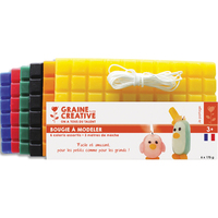 GRAINE CREATIVE Lot de 6 plaques de cire à modeler de 175g de teintes vives assorties + 3 m de mèche - produit supprimé à épuisement du stock