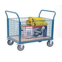 Fetra heavy duty platform trucks with mesh sides, 1200 x 800mm with two mesh ends and two sides