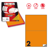 Etichette adesive C/509 - in carta - permanenti - 210 x 148,5 mm - 2 et/fg - 100 fogli - arancio fluo - Markin