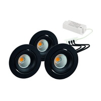 3er-Set LED Einbaustrahler GAIL, rund, IP40, 300mA, 3x 6W 3000K 718lm 36°, schwenkbar, On-Off, Plug&Play, Schwarz