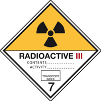 Radioaktive Stoffe - Kategorie III, mehrfarbig, Folie, selbstklebend, 150 x 150 x 0,1 mm, ADR, 7