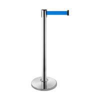 Barrier Post / Barrier Tape Post / Barrier Stand "Uno" | stainless steel cast iron with stainless steel cover brushed stainless steel blue 3500 mm
