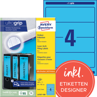 Ordner-Etiketten, A4 mit ultragrip, 61 x 192 mm, 100 Bogen/400 Etiketten, blau