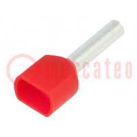 Tip: bootlace ferrule; insulated,double; copper; 1mm2; 10mm; red