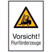 Warn-Kombischild,Folie,Vorsicht!Flurförderzeuge,13,1x18,5 cm DIN EN ISO 7010 W014 + Zusatztext ASR A1.3 W014 + Zusatztext