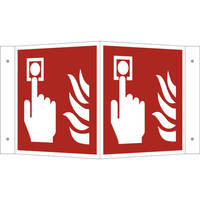 Brandschutzschild PLUS Winkel Brandmelder, 15x15cm, Alu tagesfl./nachleucht. DIN EN ISO 7010 F005