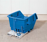 Kippbehälter aus Polyethylen, mit Einfahrtaschen, blau, 750 l, LxB 1650x1150 mm