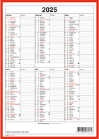 SIMPLEX Wandkalender m.Namenstag 2025 4032340.25 6M/1S rot/weiss DE A4