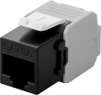 Keystone Modul RJ45 CAT 6A, UTP, Schwarz - 16,5 mm breit, Krokodil-Typ, Schneidklemme für werkzeugfreie LSA-Montage
