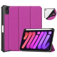 Cover for iPad Mini 6 2021 for iPad Mini 6 (2021) Tri-fold Caster TPU Cover Built-in S Pen Holder with Auto Wake Function - Purple Tablet-Hüllen