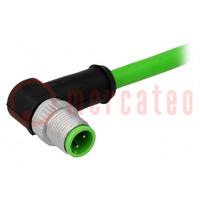 Plug; M12; PIN: 4; male; D code-Ethernet; 10m; Insulation: PVC