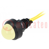 Controlelampje: LED; bol; geel; 230VAC; Ø13mm; IP40; draden 300mm