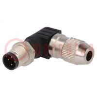 Connector: M12; stekker; PIN: 4; mannelijk; voor draad; IDC; IP67