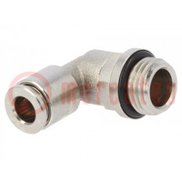 Push-in fitting; angled 90°; -0.95÷16bar; nickel plated brass