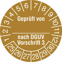 Prüfplakette, Geprüft von_ nach DGUV Vorschrift 3, Größe: 3,0 cm, 15 Stk/Bogen Version: 25-30 - Geprüft von nach DGUV Vorschrift3, 25-30