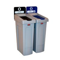 Slim Jim Recycling-Station für 2 Abfallströme, FR, geschlosser Deckel (schwarz) / Papierdeckel (blau, VB 182060, Grau, Schwarz, Blau