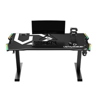 ULTRADESK Biurko dla gracza Force - Czarny, 166x70 cm, 66-86 cm, 5 poziomów wysokości, z podkładką pod mysz XXL, podświetlenie RGB