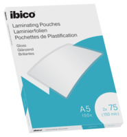 Laminierfolie Ibico, 75 Micron, glänzend, für A5, 100 Stück, glasklar