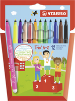 STABILO Trio A-Z, viltstift, met ergonomische driekantige gripzone, etui met 12 kleuren