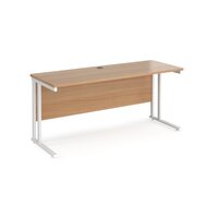 Maestro 25 straight desk 1600mm x 600mm - white cantilever leg frame and beech t