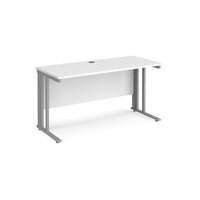 Maestro 25 straight desk 1400mm x 600mm - silver cable managed leg frame and whi