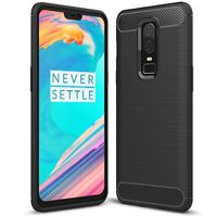 NALIA Case compatible with OnePlus 6, Carbon-Look Protective Smart-Phone Back-Cover Rubber Gel Etui, Ultra-Thin Shockproof Soft Skin Silicone Slim-Fit Bumper Handy Protector Gri...