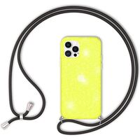 NALIA Neon Glitter Cover with Band compatible with iPhone 12 Pro Max Case, Transparent Sparkly Silicone Bumper & Adjustable Holder Strap, Slim Phone Bling Skin & Lanyard Yellow ...