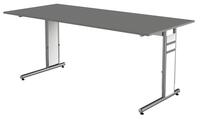 Schreibtisch, BxTxH 1800x800x680-820 mm, C-Fuß-Gestell alusilber, Platte graphit