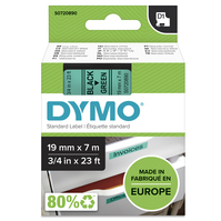 DYMO Oryginalne etykiety D1 | Czarny nadruk na zielonej taśmie | 19 mm x 7 m | Etykiety samoprzylepne do drukarek etykiet LabelManager | Wyprodukowano w Europie