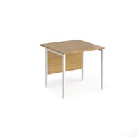 Maestro 25 straight desk 800mm x 800mm - white H-frame leg and oak top