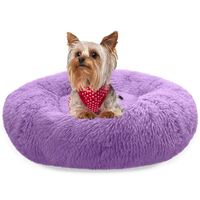 BLUZELLE Dog Bed for Small Dogs & Cats, 20" Donut Dog Bed Washable, Round Plush Dog Pillow Fluffy Cat Bed Cat Pillow, Calming Pet Mattress Soft Pad Comfort No-Skid Purple