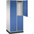 Armario guardarropa de acero de dos pisos INTRO, A x P 820 x 600 mm, 4 compartimentos, cuerpo gris luminoso, puertas en azul genciana.