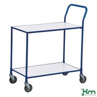 Kongamek two tier laminated wood shelf trolleys - blue frame, white shelves