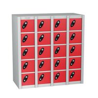 Probe locker for personal effects with 20 compartments and red doors