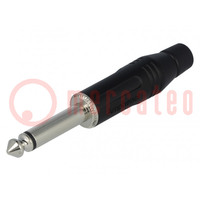Plug; Jack 6,3mm; male; mono; ways: 2; straight; for cable; black
