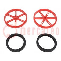 Wheel; red; Shaft: knurled; push-in,screw; Ø: 90mm; Shaft dia: 5.8mm