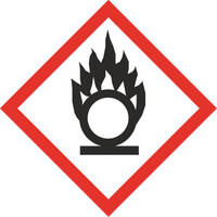 GHS-Gefahrensymbol 03 Flamme über Kreis, 10,0 x 10,0 cm, PET Folie, selbstkleben