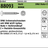 ART 88093 SPAX St. 3,5 x 15/12 -Z WIROX, Ruko gal Zn VE=S
