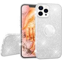 NALIA Glitzer Ringhülle für iPhone 13 Pro, Silikon Handyhülle Glitter Cover Bling Case Schutzhülle mit Ring Silber